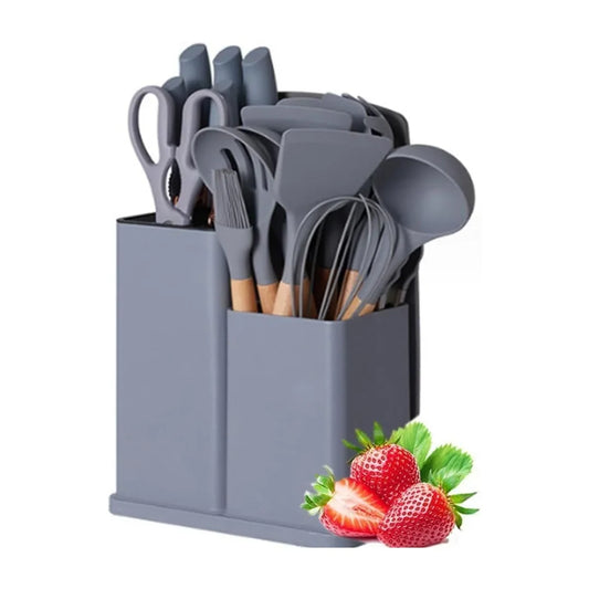 19-Piece Kitchen Utensils Set – Heat-Resistant Silicone & Stainless